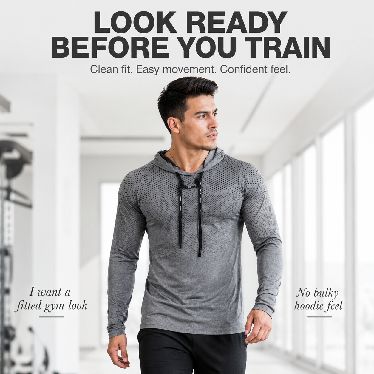 Mens Fitted Gym Hoodie | Lightweight Workout Top | Running Training Sweatshirt | Athletic Hooded Shirt
