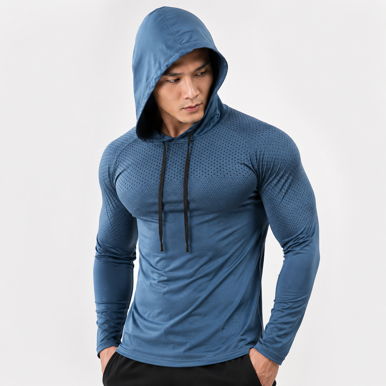 Mens Fitted Gym Hoodie | Lightweight Workout Top | Running Training Sweatshirt | Athletic Hooded Shirt