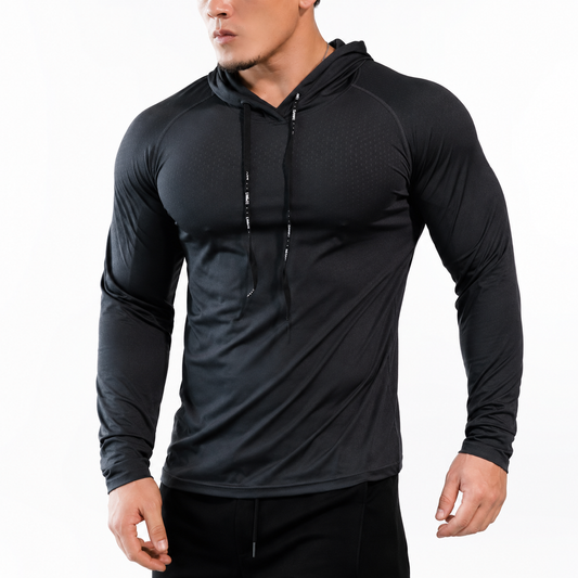Mens Fitted Gym Hoodie | Lightweight Workout Top | Running Training Sweatshirt | Athletic Hooded Shirt