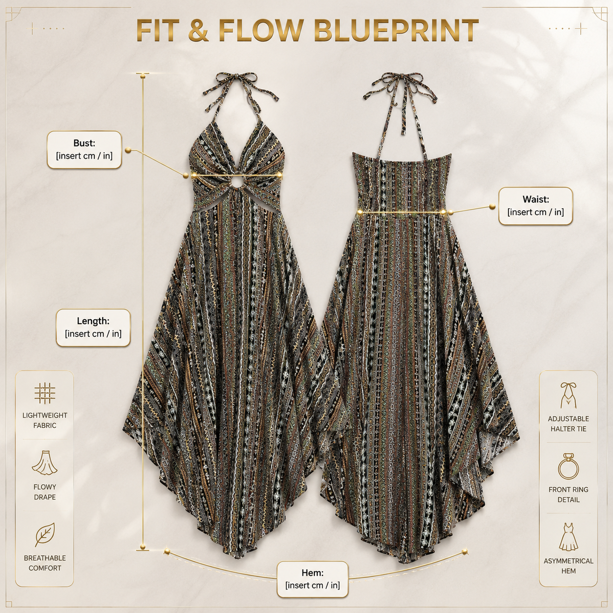 Boho Halter Maxi Dress | Printed Backless Sundress | Flowy Resort Dress | Beach Vacation Outfit For Women