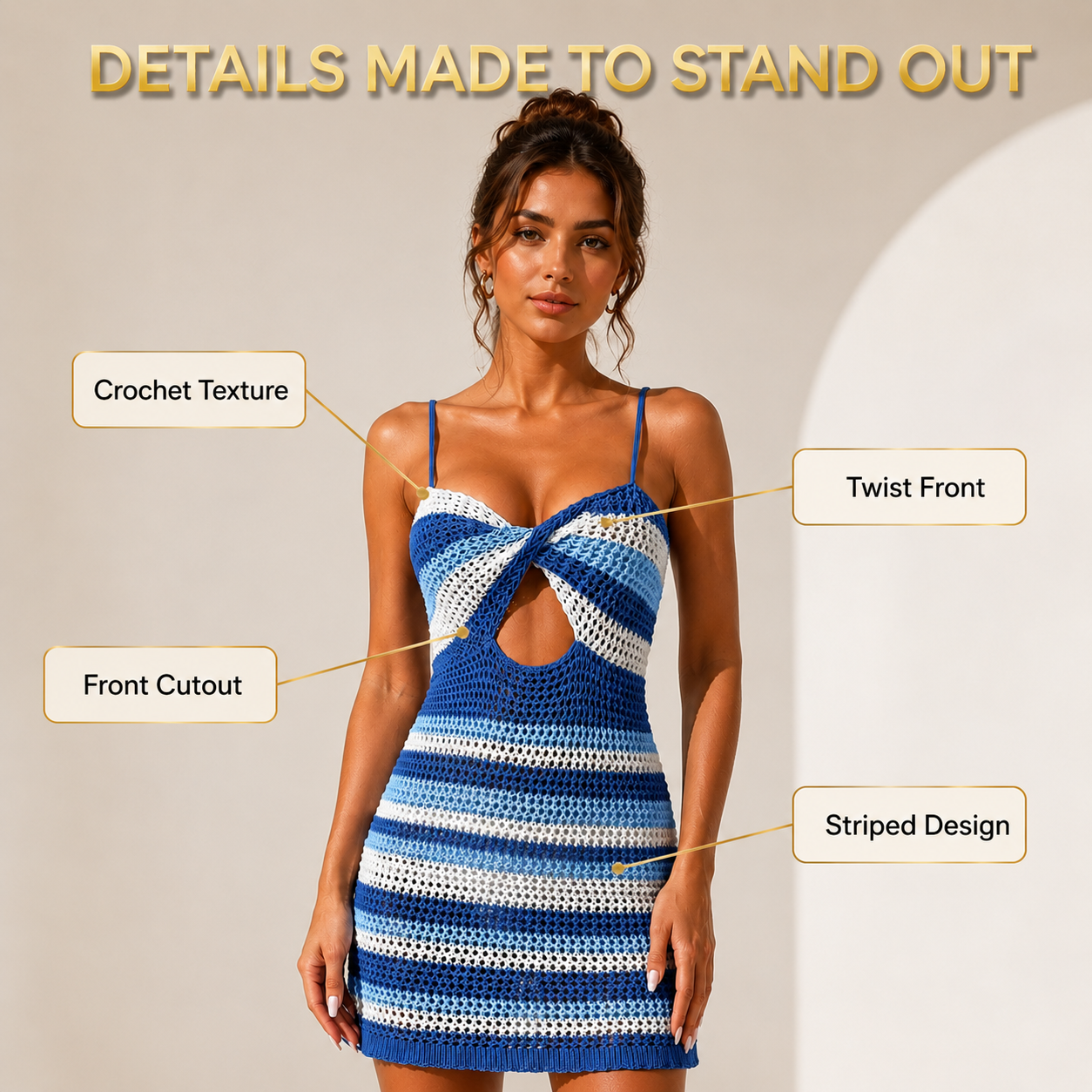 Crochet Mini Dress | Striped Halter Cover Up | Cutout Knit Beach Dress | Resort Vacation Outfit