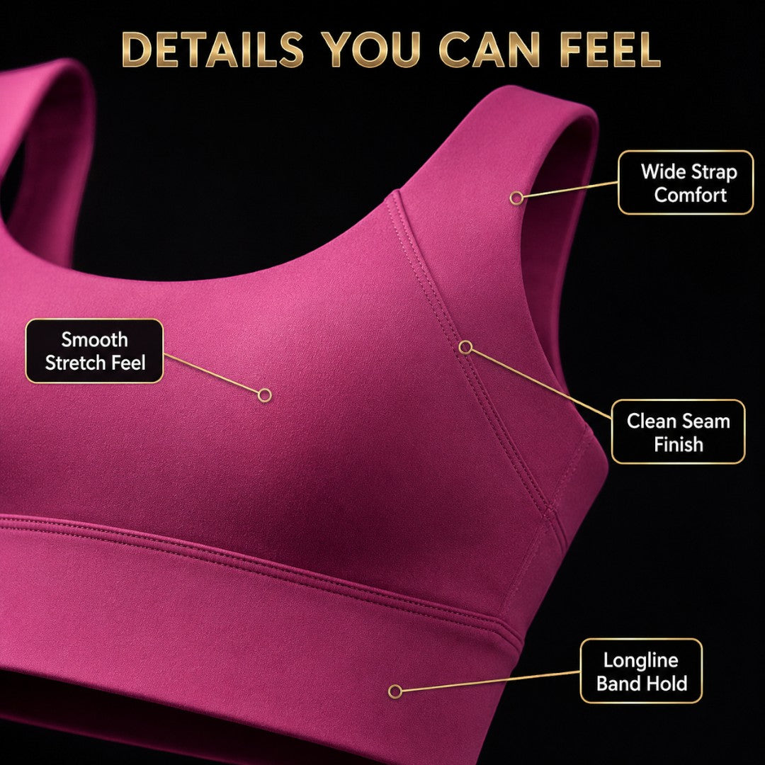 Yoga Crop Tank | Longline Support Top | Scoop Neck Workout Bra | Deep V Back Studio Wear | Smooth Wide Strap Gym Top | Pilates Layering