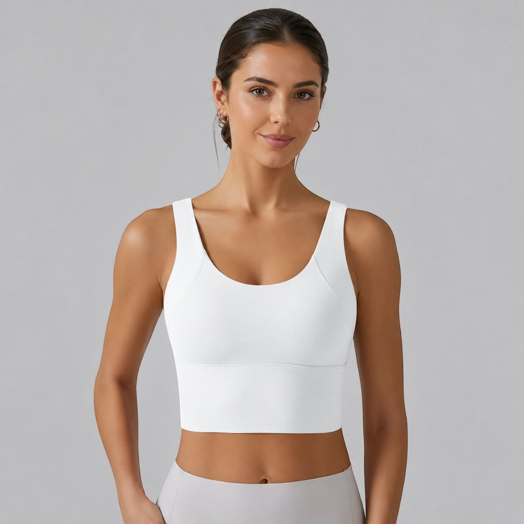 Yoga Crop Tank | Longline Support Top | Scoop Neck Workout Bra | Deep V Back Studio Wear | Smooth Wide Strap Gym Top | Pilates Layering