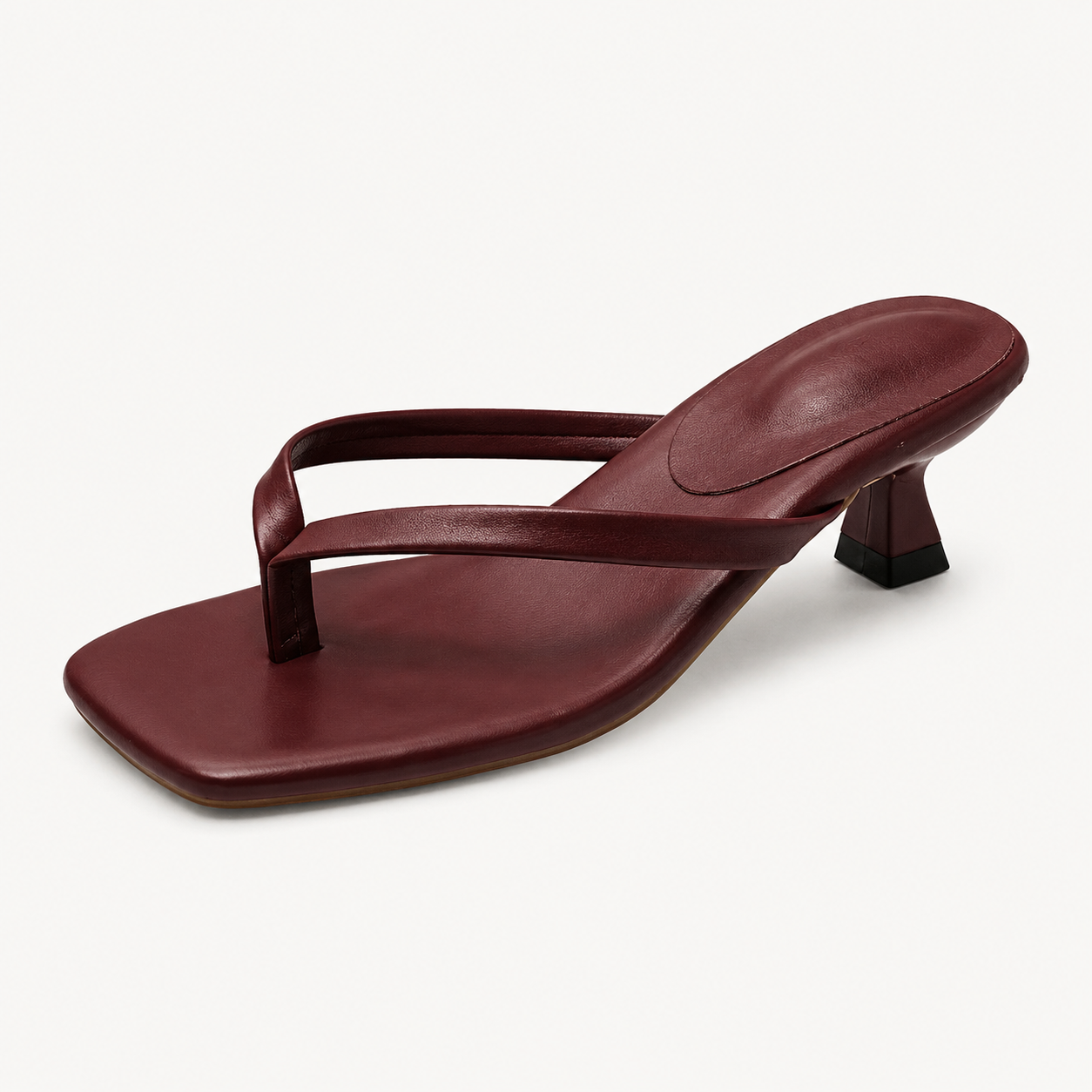 Square Toe Thong Heels | Low Kitten Heel Sandals | Minimal Slip On Mules | Padded Sole Dress Shoes