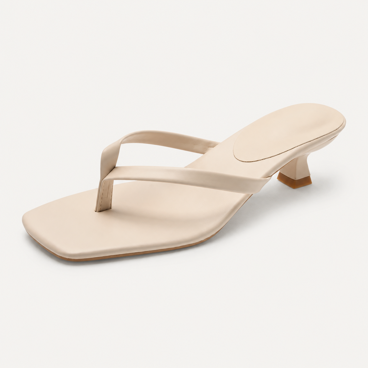 Square Toe Thong Heels | Low Kitten Heel Sandals | Minimal Slip On Mules | Padded Sole Dress Shoes