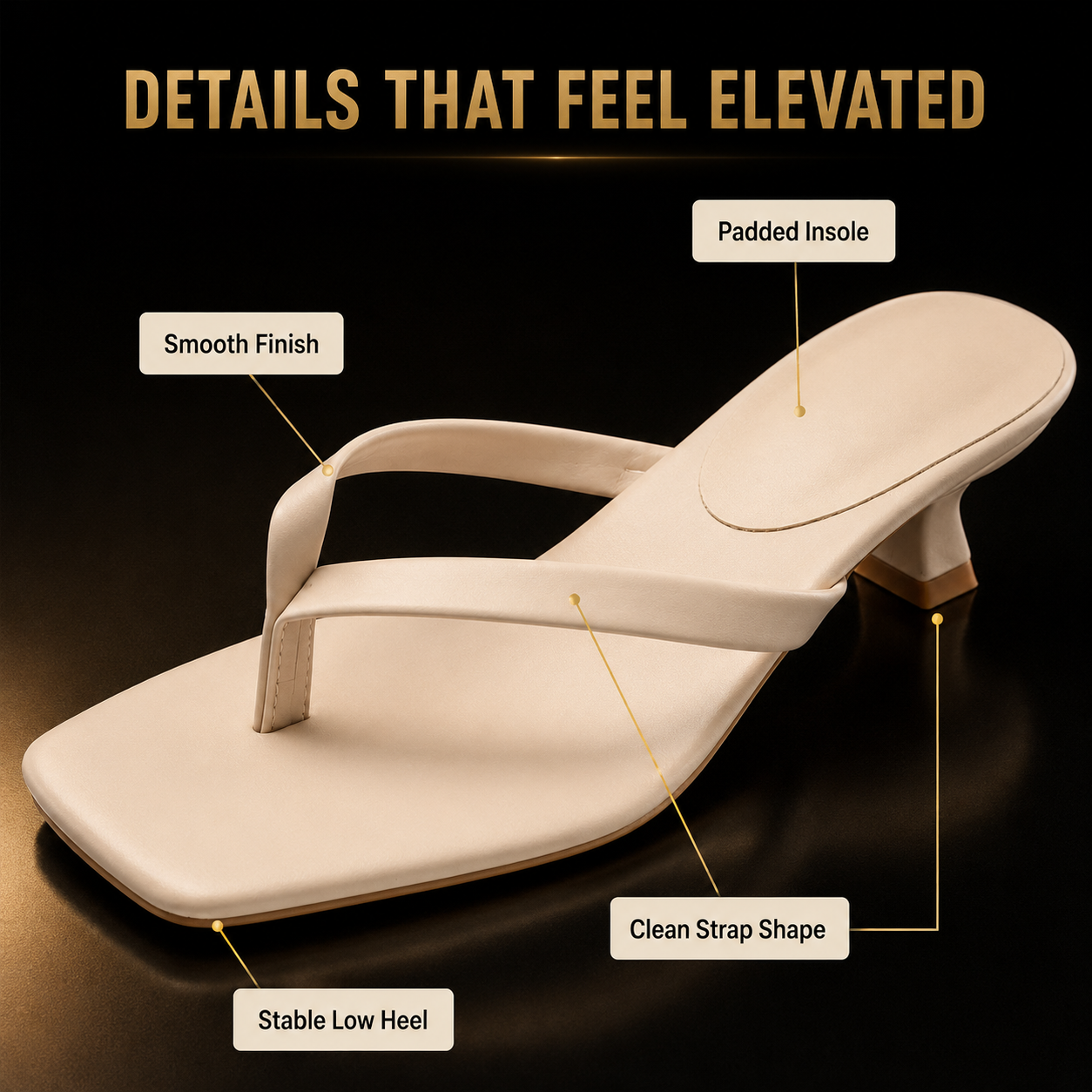 Square Toe Thong Heels | Low Kitten Heel Sandals | Minimal Slip On Mules | Padded Sole Dress Shoes