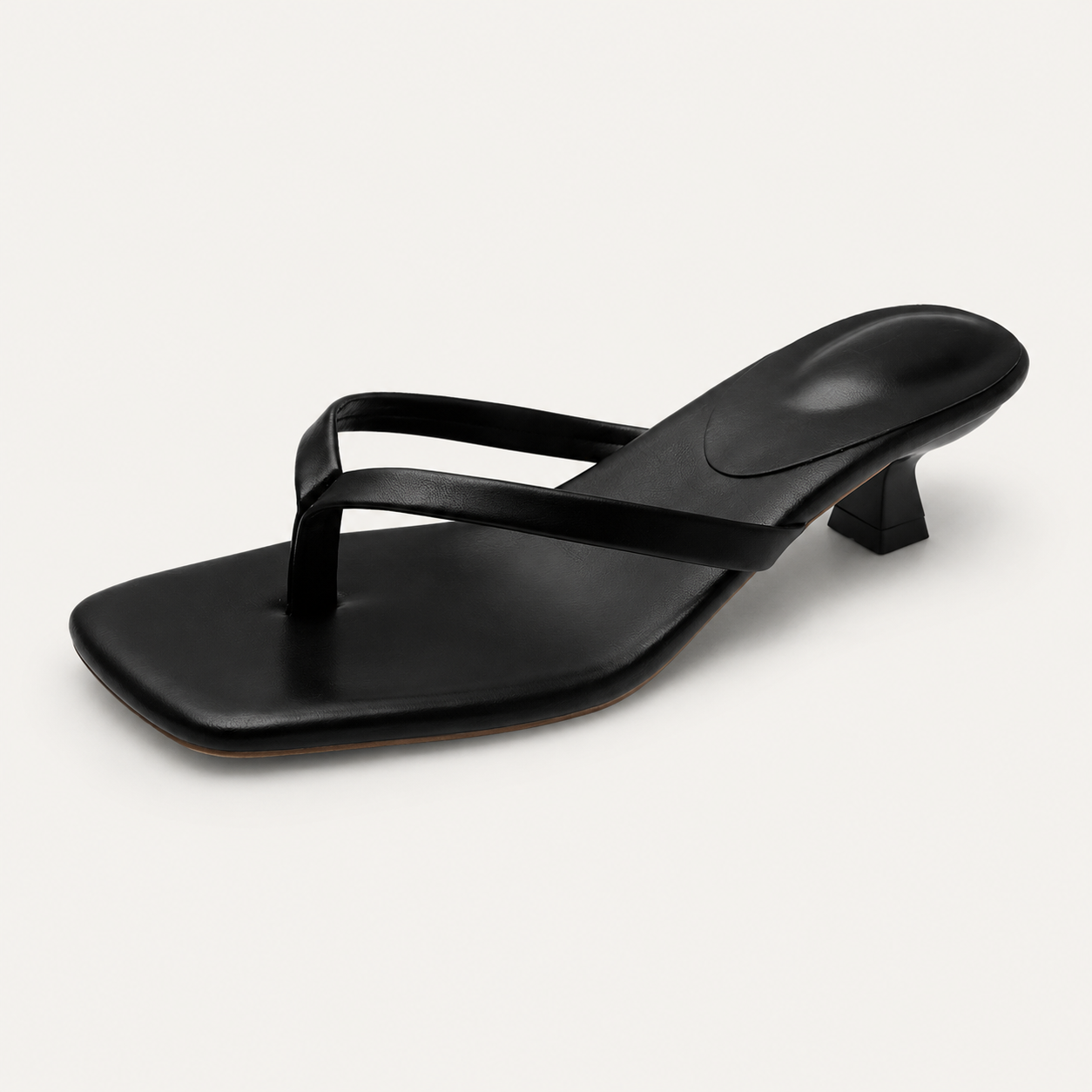Square Toe Thong Heels | Low Kitten Heel Sandals | Minimal Slip On Mules | Padded Sole Dress Shoes