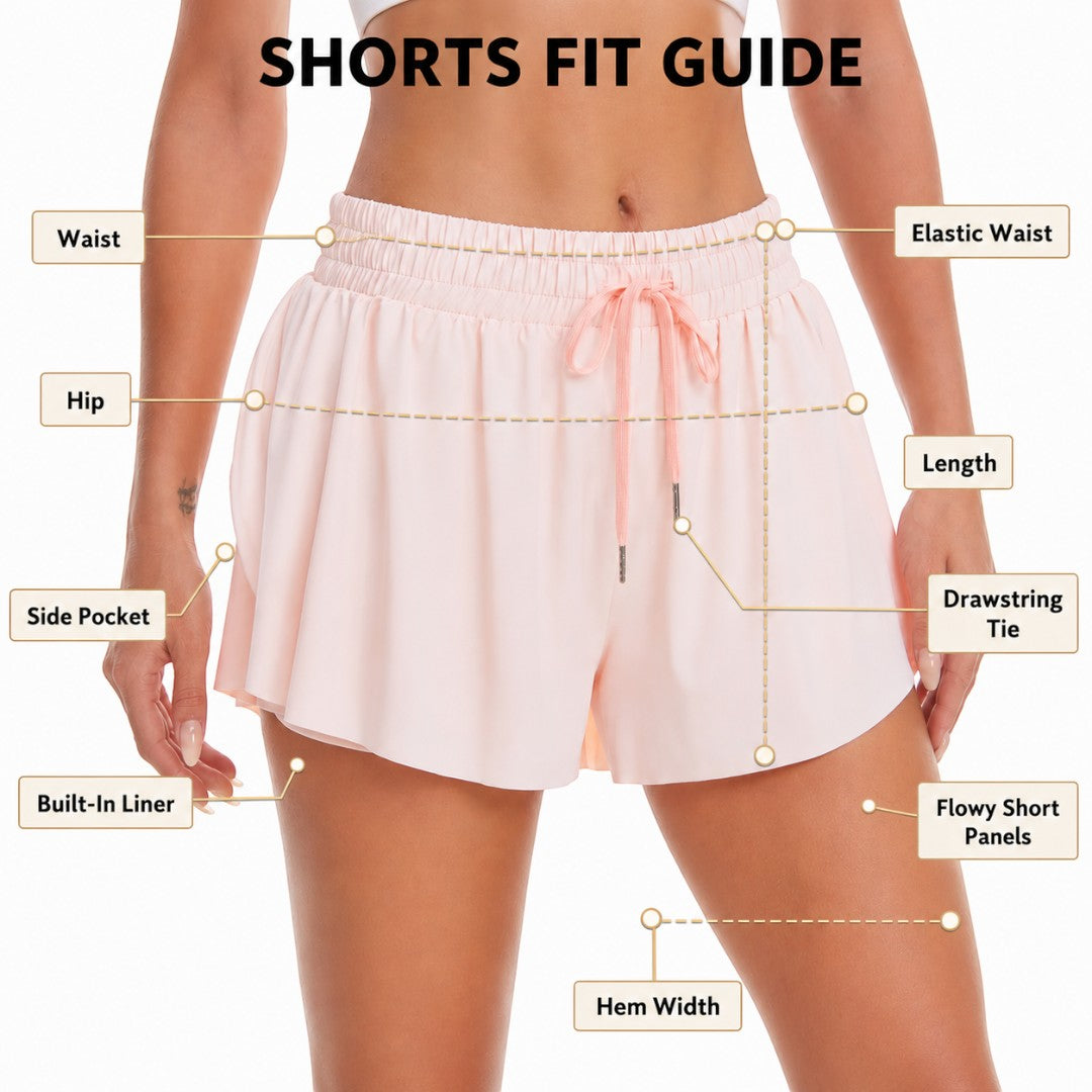 Women Sports Shorts With Liner | Elastic Drawstring Waist | Side Pocket Gym Bottoms | Lightweight Flowy Yoga Running Casual Fitness Wear