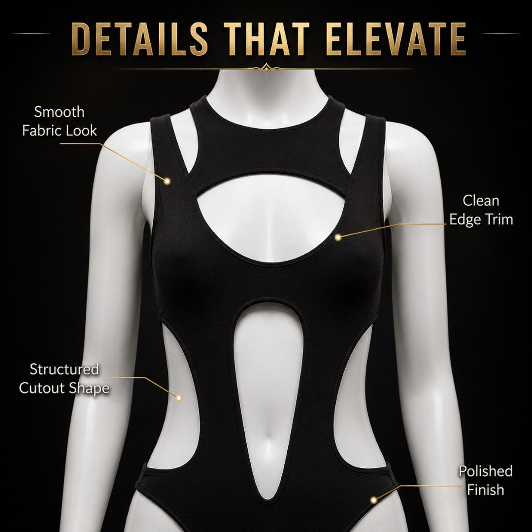 Black Cutout Bodysuit For Women | Edgy Sleeveless Club Top | Statement Night Out Outfit | Stretch Fitted Body Top