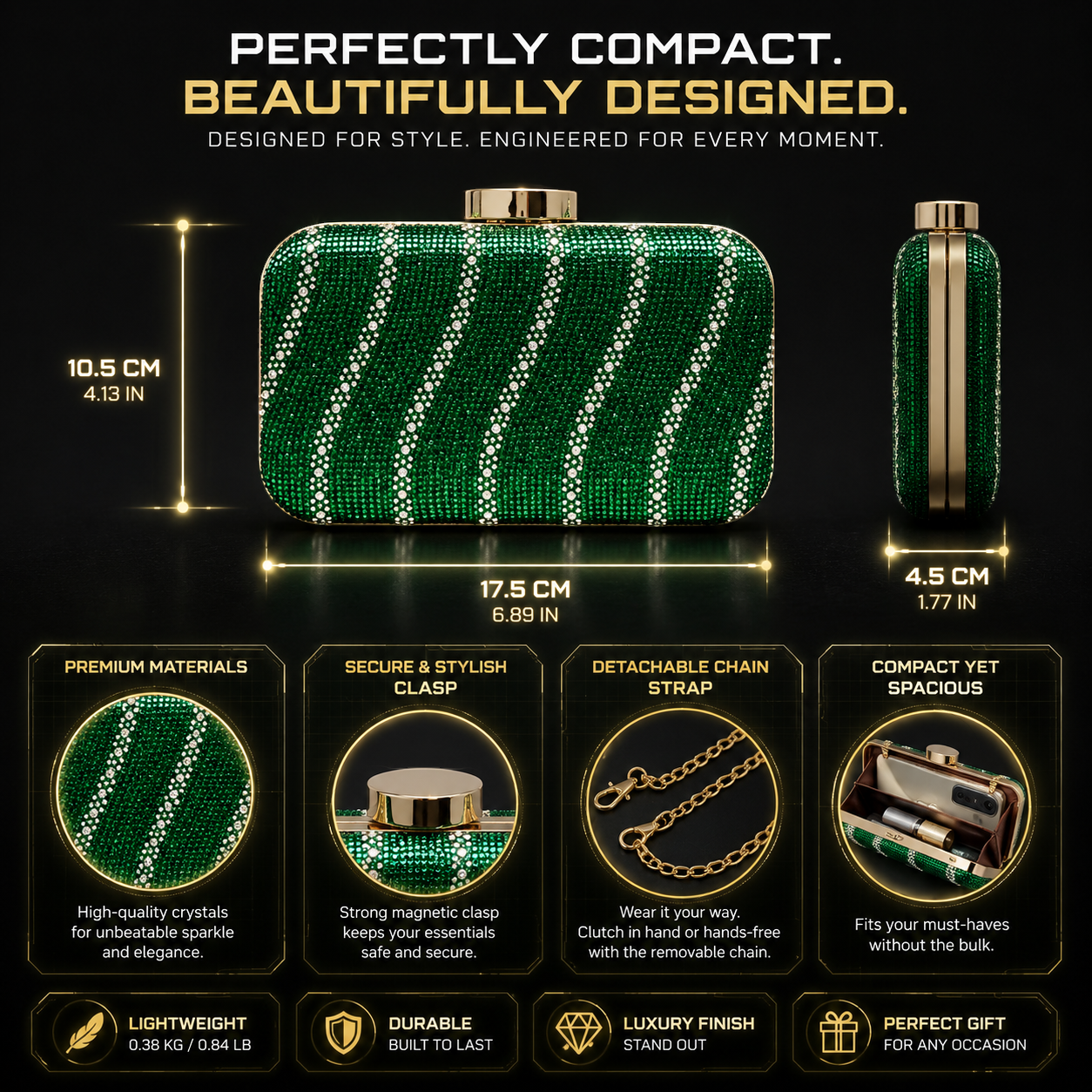 Green Rhinestone Evening Clutch Bag for Women, Sparkly Crystal Purse, Formal Party Handbag, Wedding Prom Bag