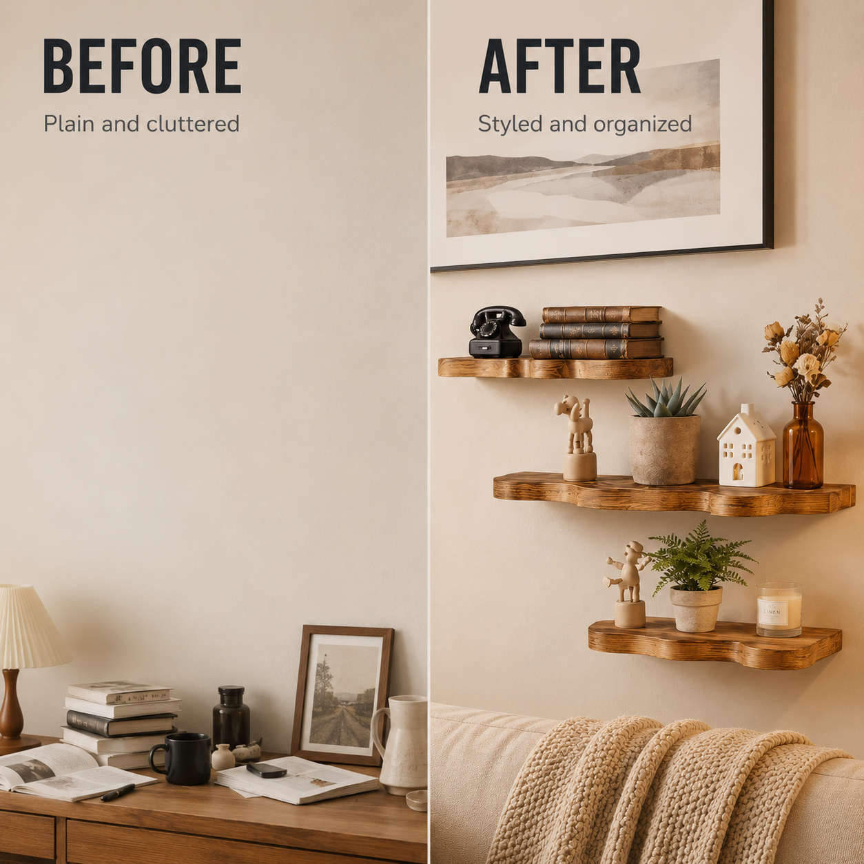 Cloud Wood Wall Shelf | Floating Display Shelves | Decorative Plant Shelf | Mounted Storage for Living Room Bathroom