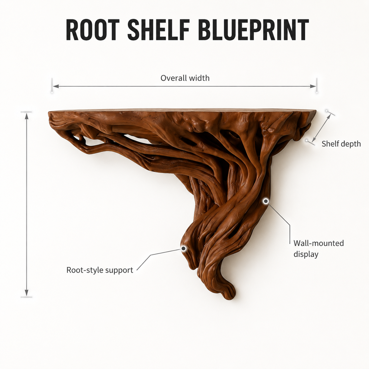 Tree Root Wall Shelf | Rustic Plant Display Rack | Boho Wall Mounted Storage Shelf | Corner Decor Organizer