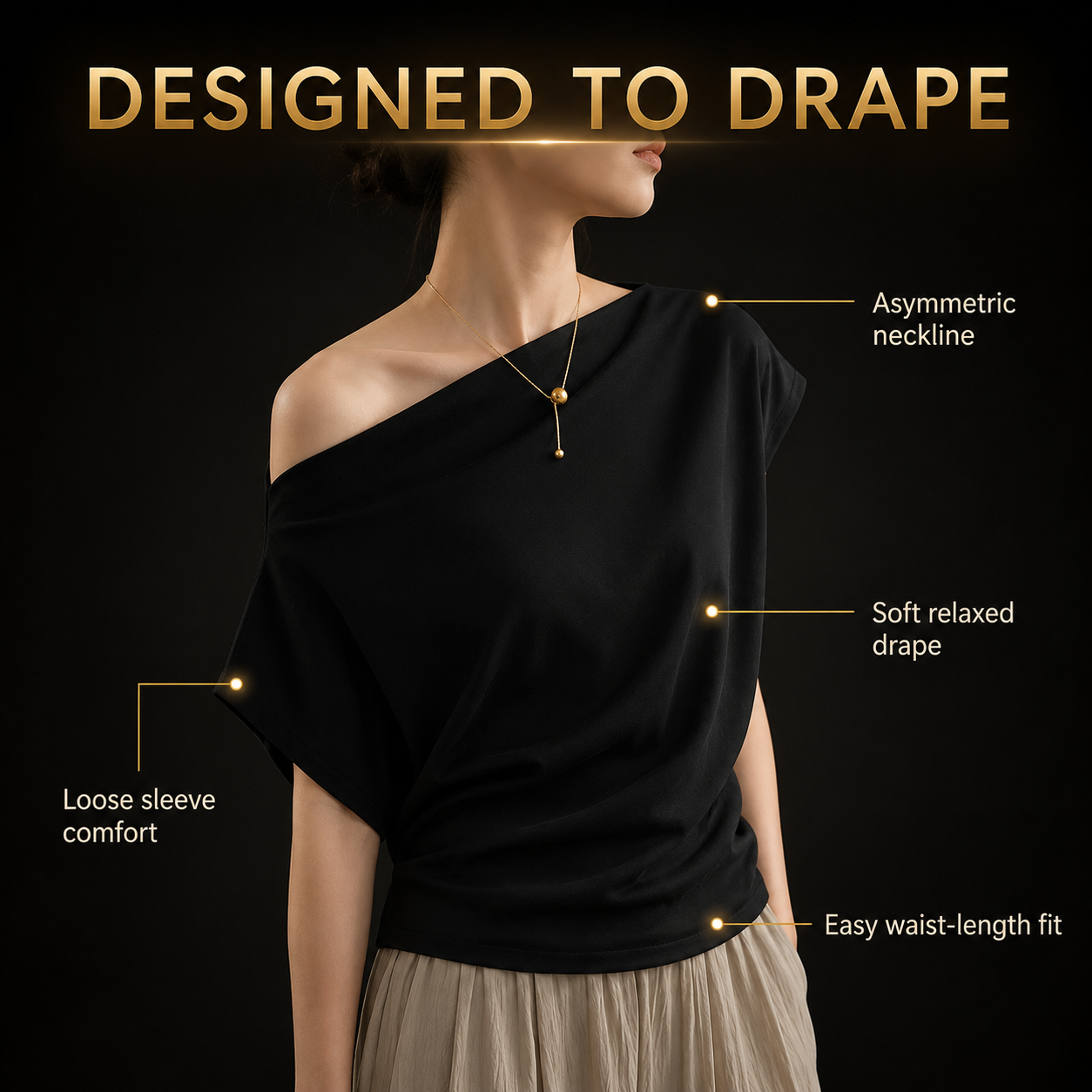 Asymmetric Shoulder Draped Top | Off Shoulder Blouse | Relaxed Sleeve Shirt | Elegant Minimal Going Out Top