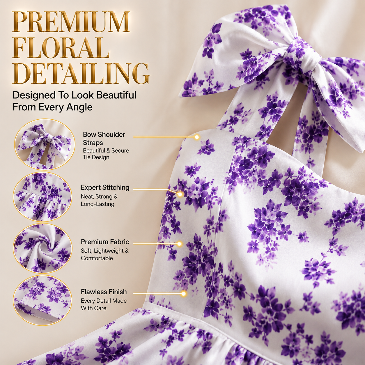 Purple Floral Fit and Flare Dress Bow Strap A Line Mini Dress Square Neck Summer Brunch Vacation Dress