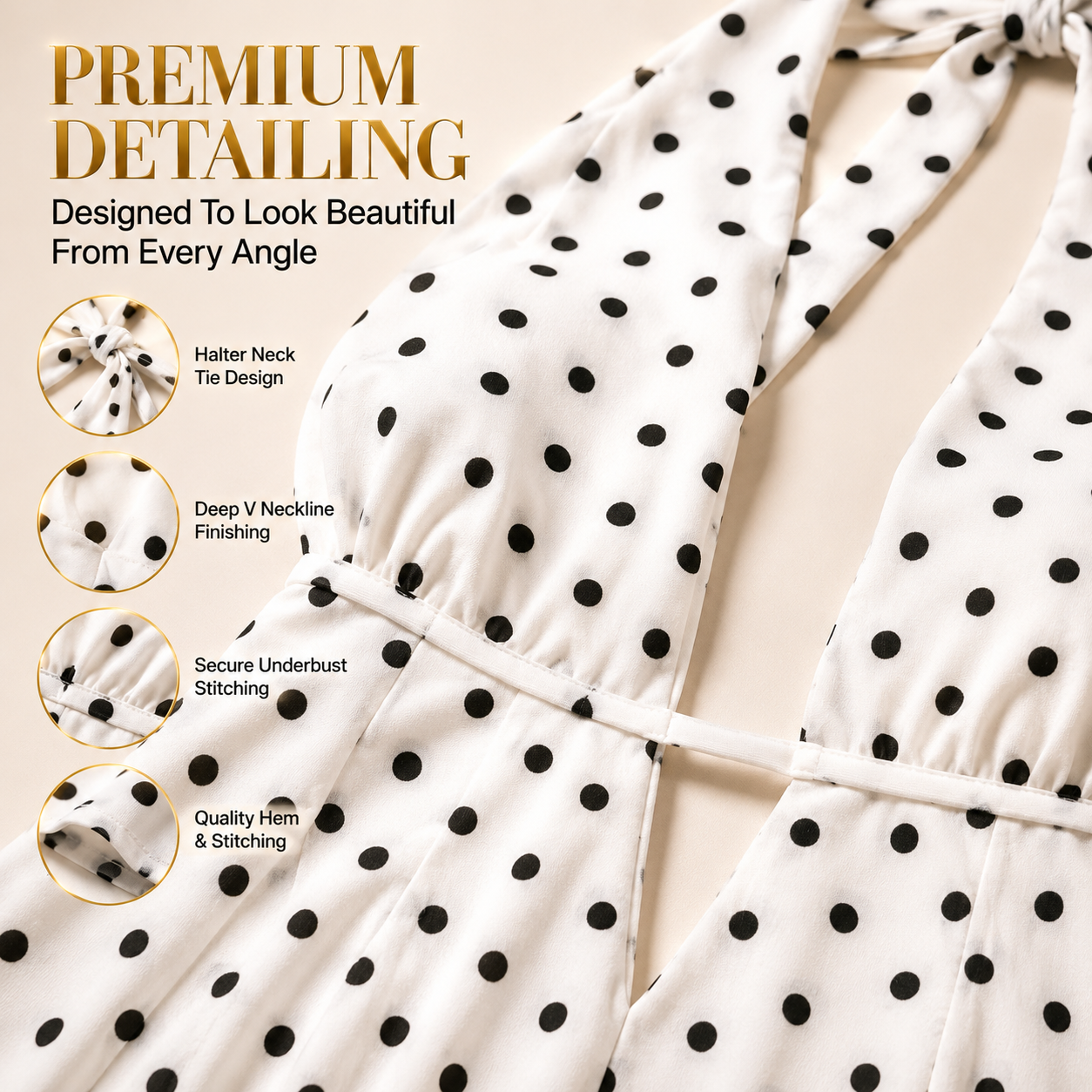 Polka Dot Halter Mini Dress Deep V Neck Backless Skater Dress Vintage Inspired Summer Party Vacation Dress