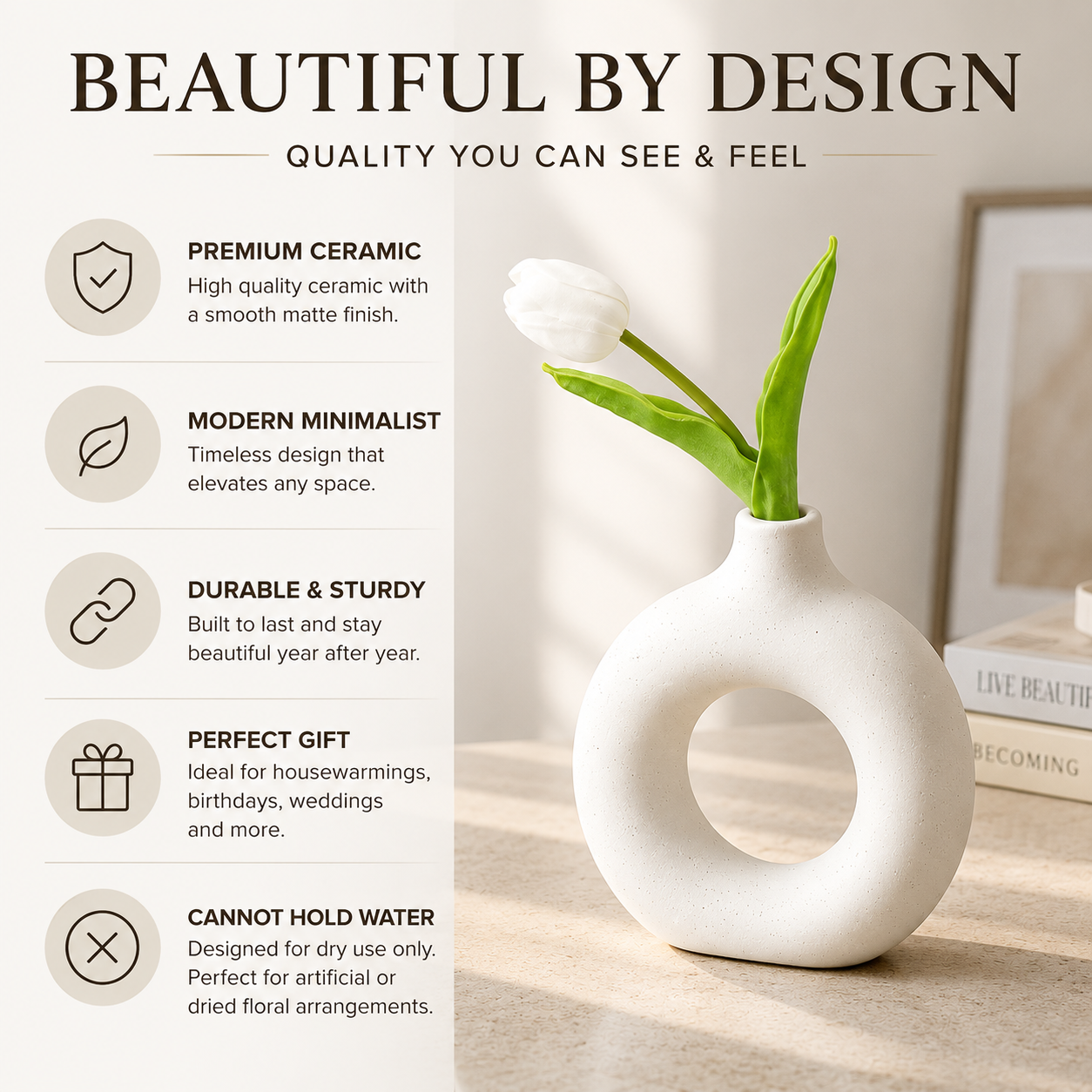 Modern Donut Vase Minimalist Nordic Decor Resin Flower Vase Contemporary Home Accent