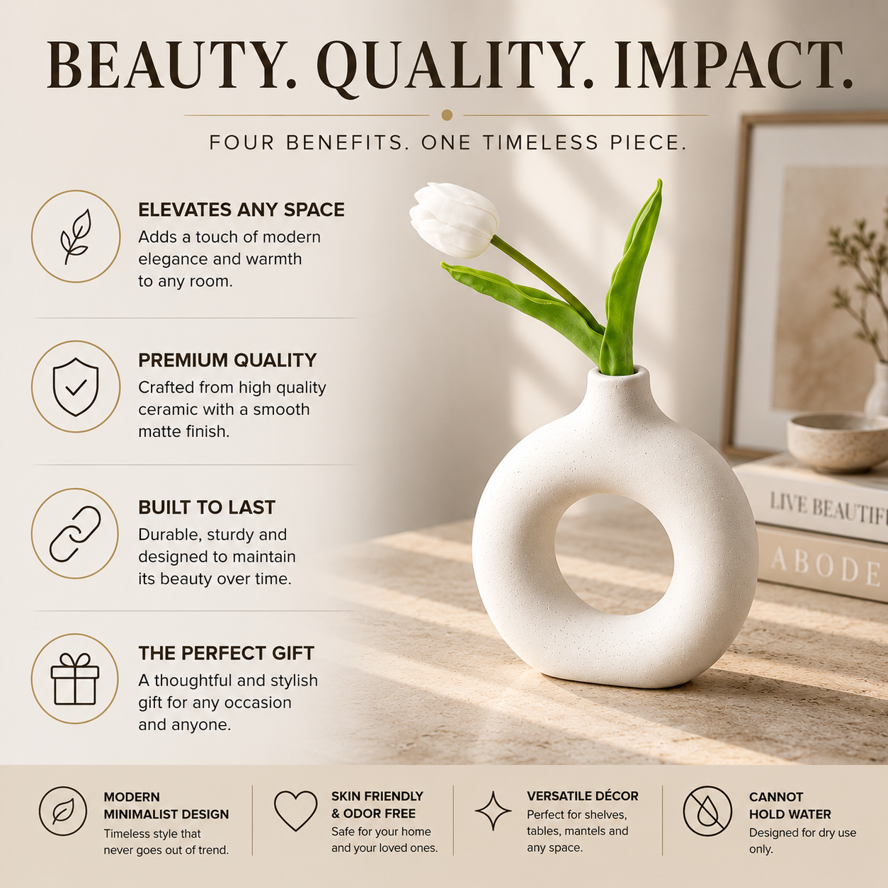 Modern Donut Vase Minimalist Nordic Decor Resin Flower Vase Contemporary Home Accent
