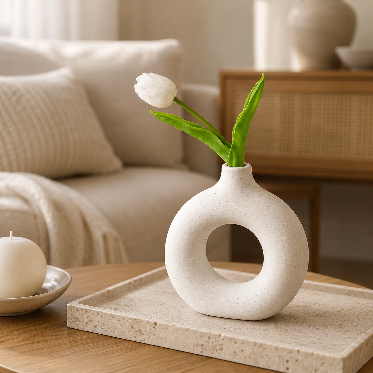 Modern Donut Vase Minimalist Nordic Decor Resin Flower Vase Contemporary Home Accent