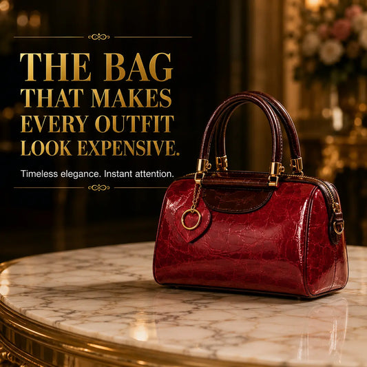 Vintage Burgundy Patent Leather Barrel Handbag for Women | Luxury Top Handle Crossbody Purse with Gold Hardware Jumartins