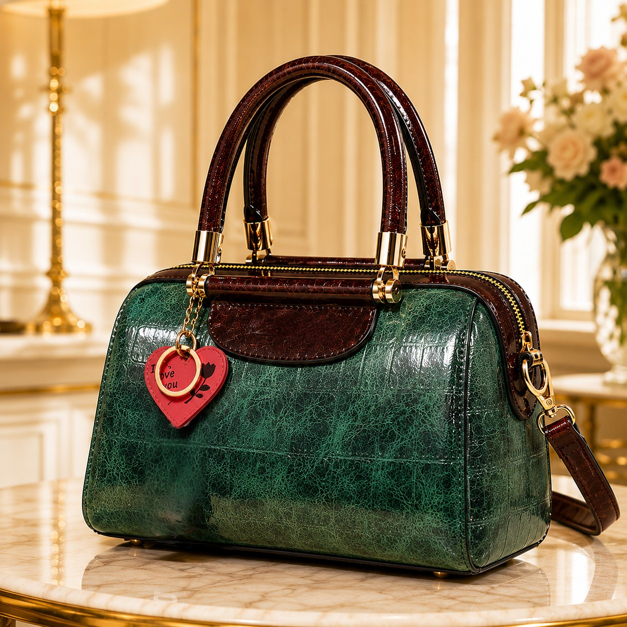Vintage Burgundy Patent Leather Barrel Handbag for Women | Luxury Top Handle Crossbody Purse with Gold Hardware
