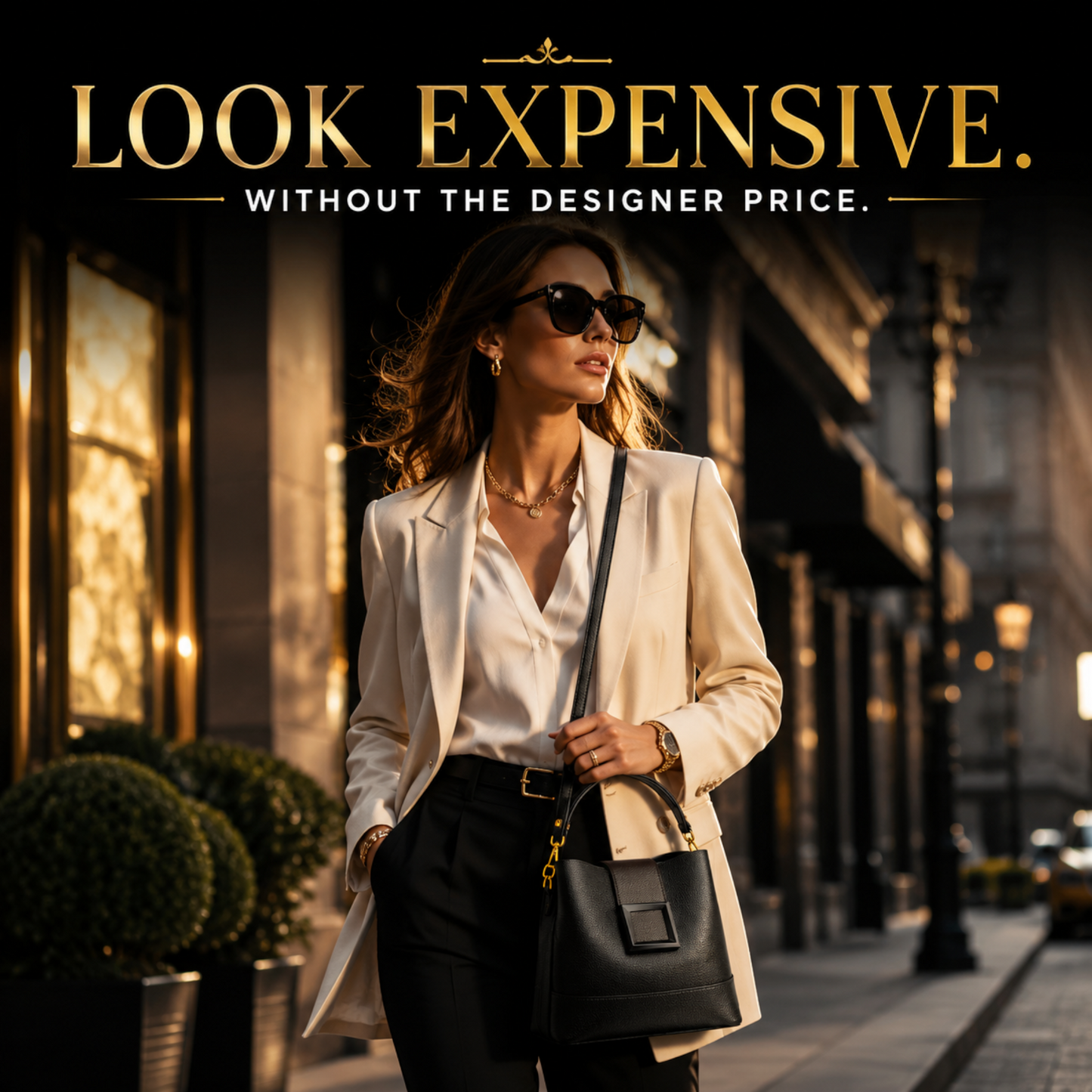 Luxury Black Top Handle Crossbody Bag for Women | Quiet Luxury Designer Inspired Shoulder Purse with Gold Hardware