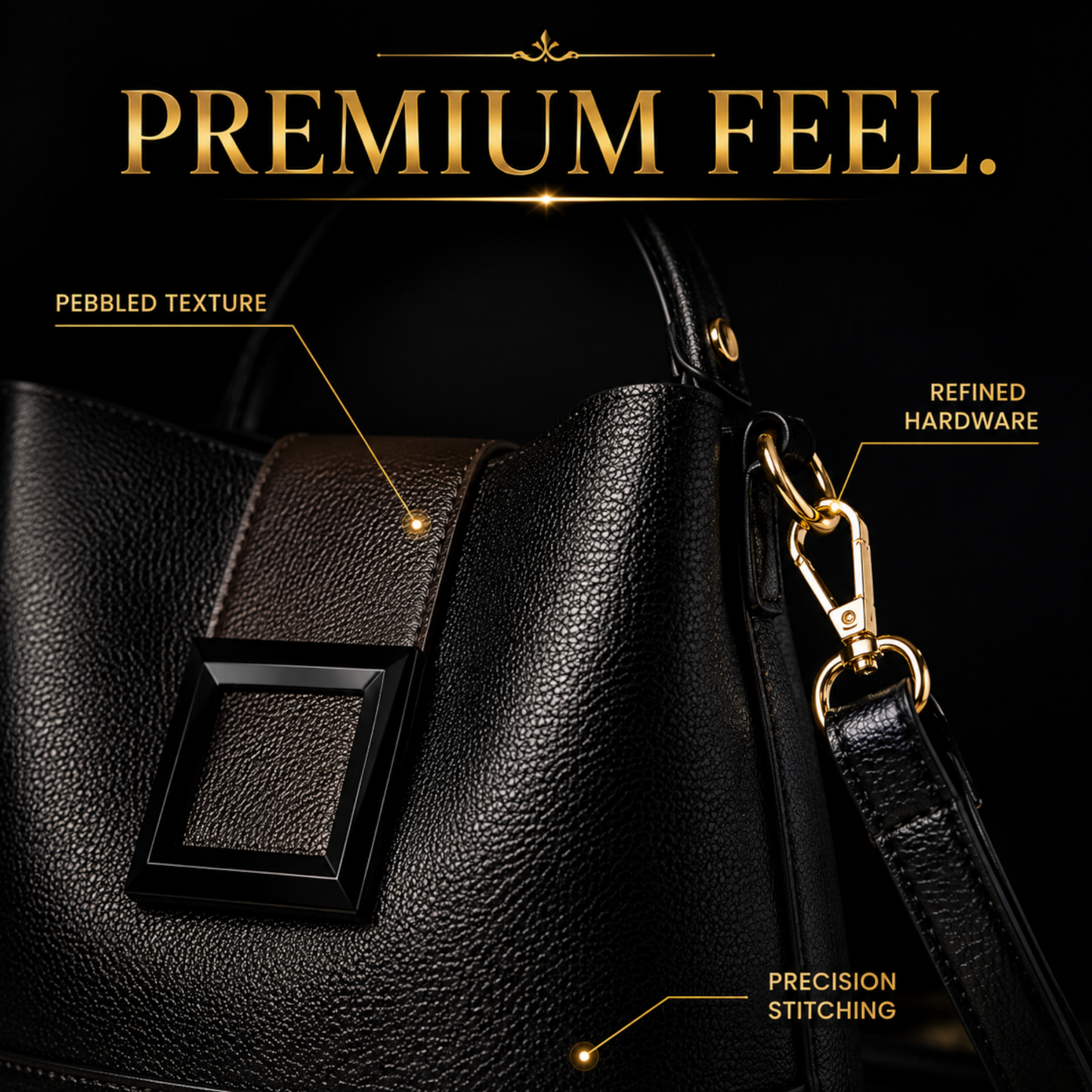 Luxury Black Top Handle Crossbody Bag for Women | Quiet Luxury Designer Inspired Shoulder Purse with Gold Hardware