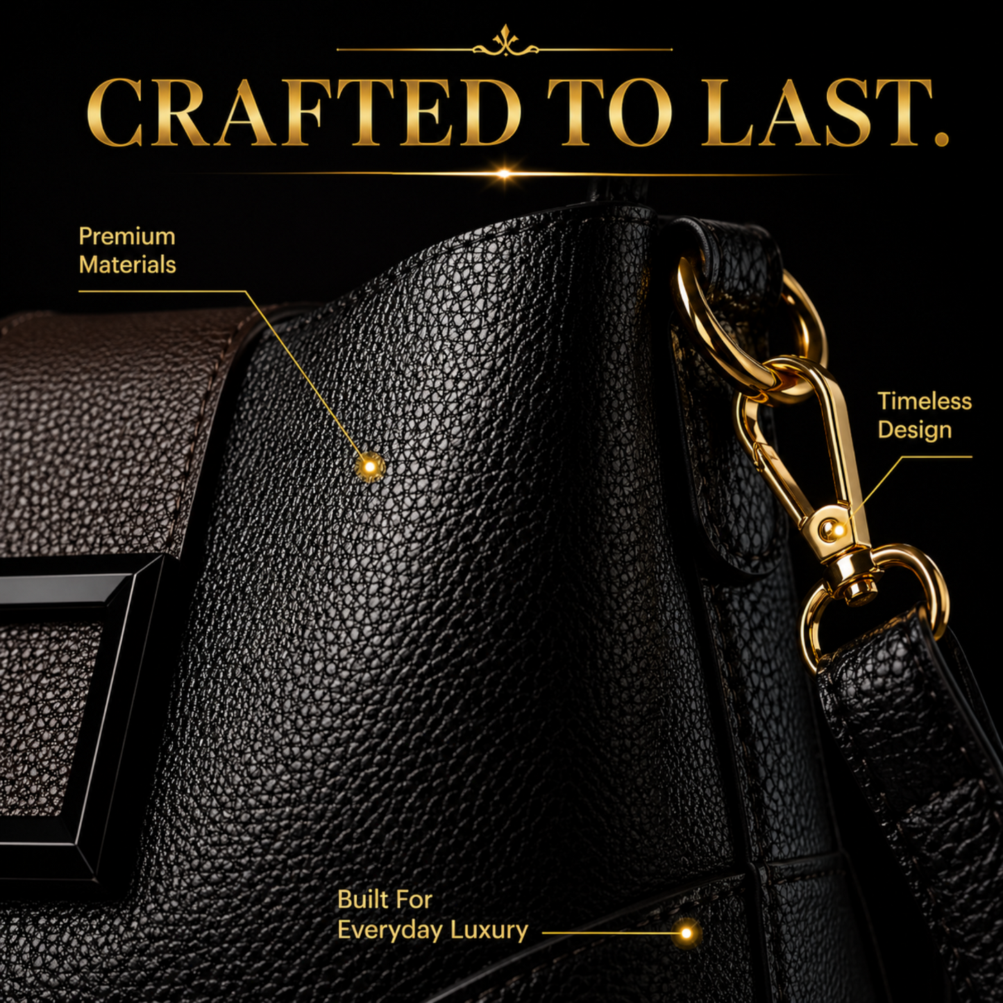 Luxury Black Top Handle Crossbody Bag for Women | Quiet Luxury Designer Inspired Shoulder Purse with Gold Hardware