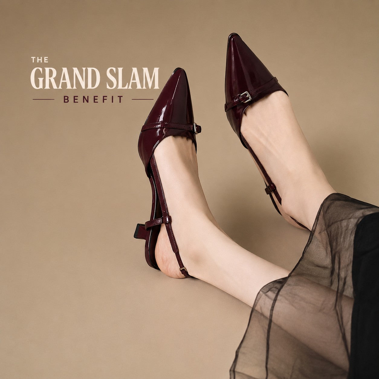Women's Pointed Toe Slingback Heels – Elegant Low Heel Dress Shoes, Adjustable Strap Office Wedding Party Pumps Burgundy
