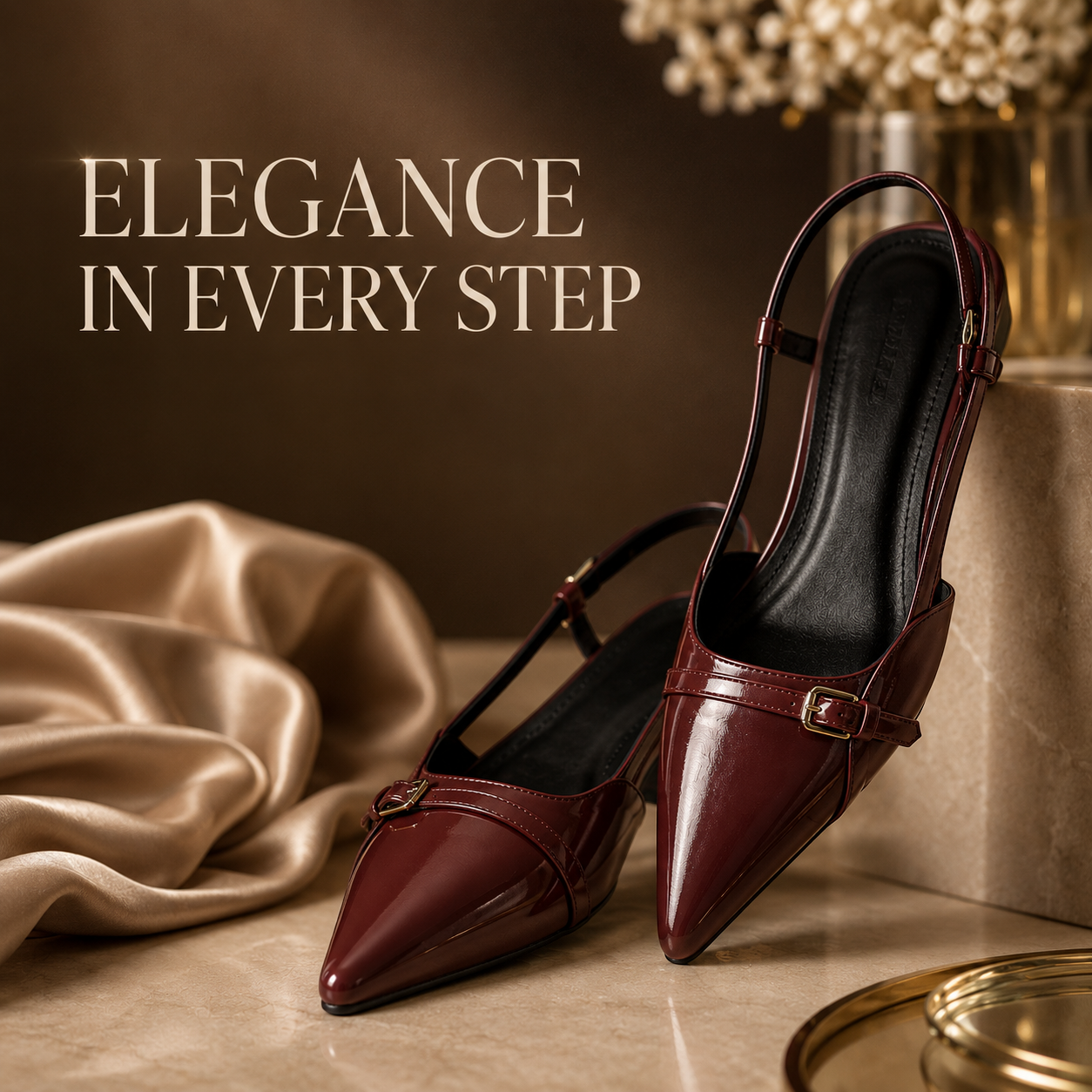 Women's Pointed Toe Slingback Heels – Elegant Low Heel Dress Shoes, Adjustable Strap Office Wedding Party Pumps Burgundy