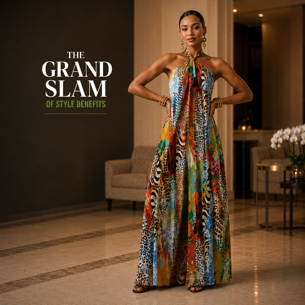 Women's Halter Maxi Dress – Sleeveless Printed Long Dress, Backless Summer Vacation Beach Party Boho Maxi Dress