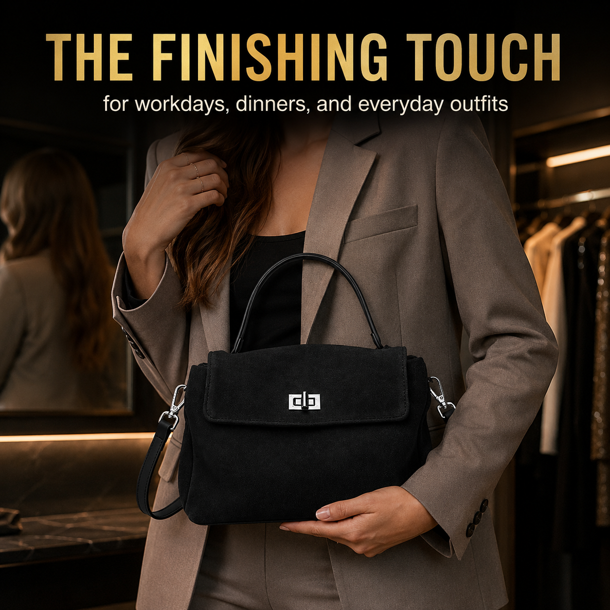 Suede Look Genuine Leather Crossbody Bag | Small Top Handle Satchel | Flap Shoulder Purse | Twist Lock Handbag