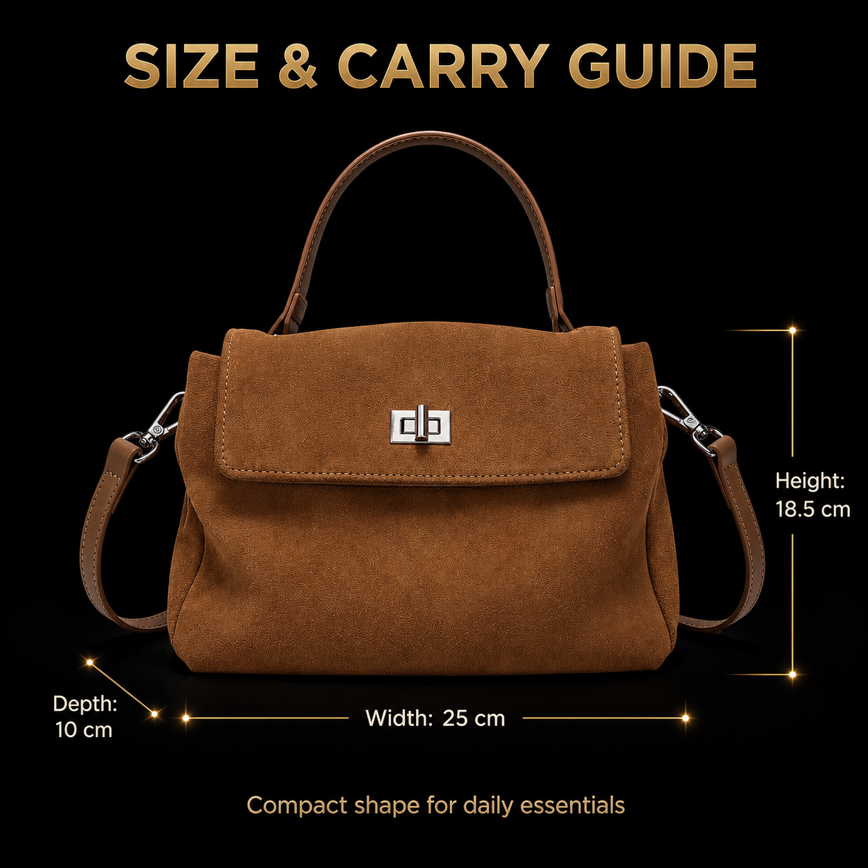 Suede Look Genuine Leather Crossbody Bag | Small Top Handle Satchel | Flap Shoulder Purse | Twist Lock Handbag