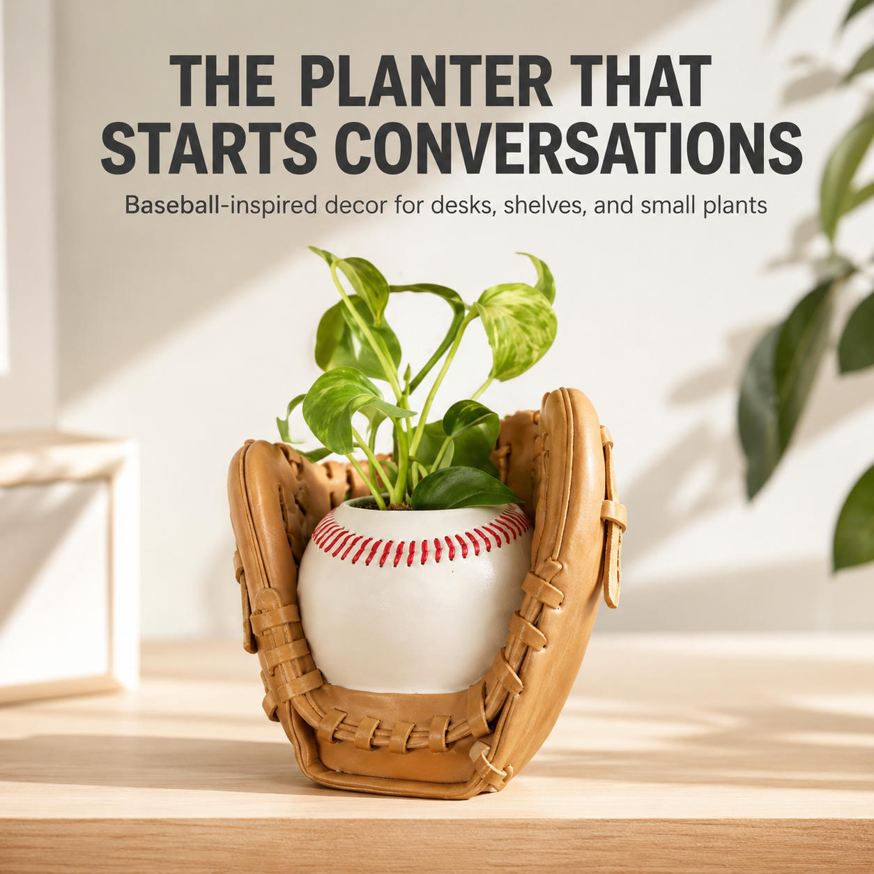 Baseball Glove Planter | Small Plant Pot | Sports Desk Decor | Gift for Baseball Fans | Indoor Shelf Accent