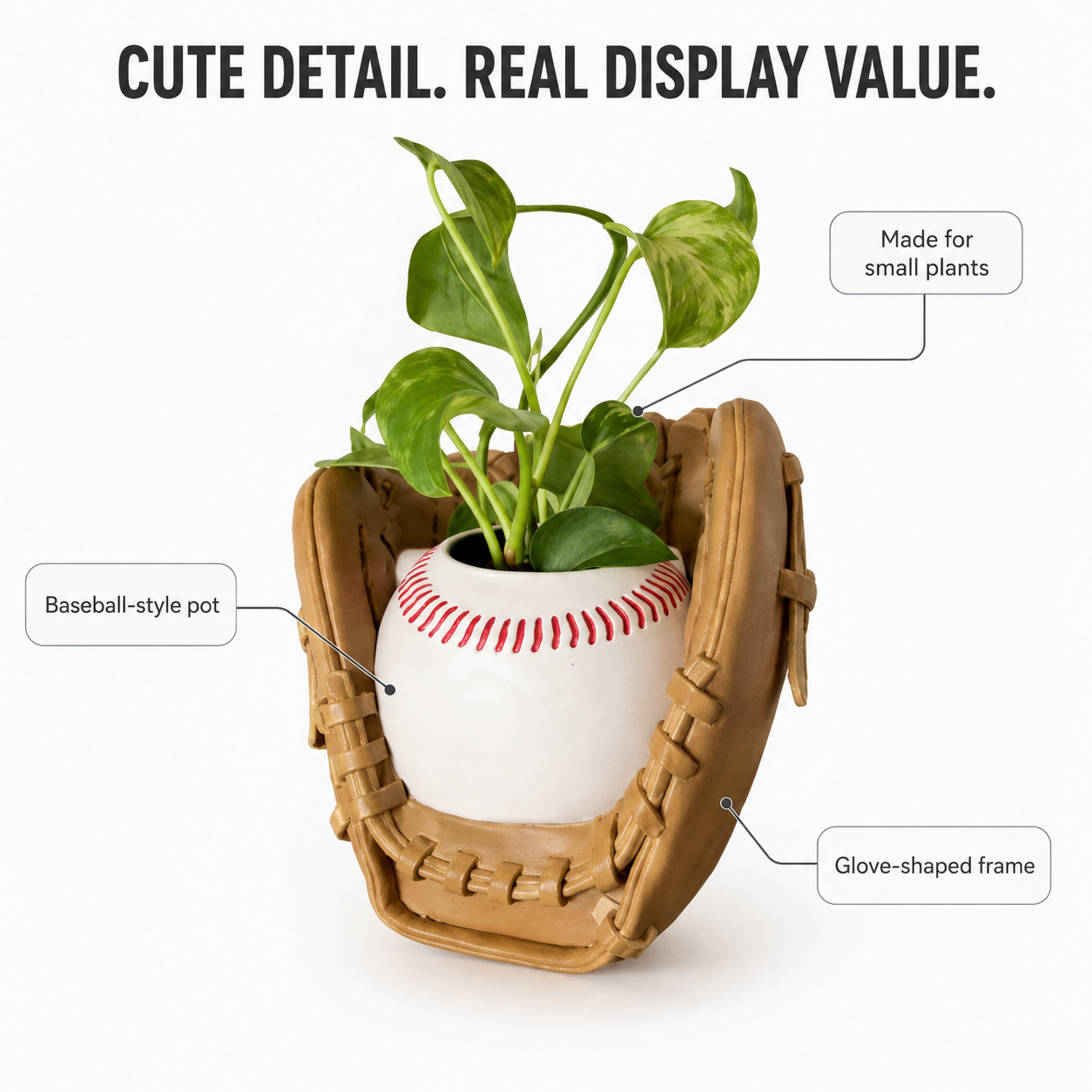 Baseball Glove Planter | Small Plant Pot | Sports Desk Decor | Gift for Baseball Fans | Indoor Shelf Accent