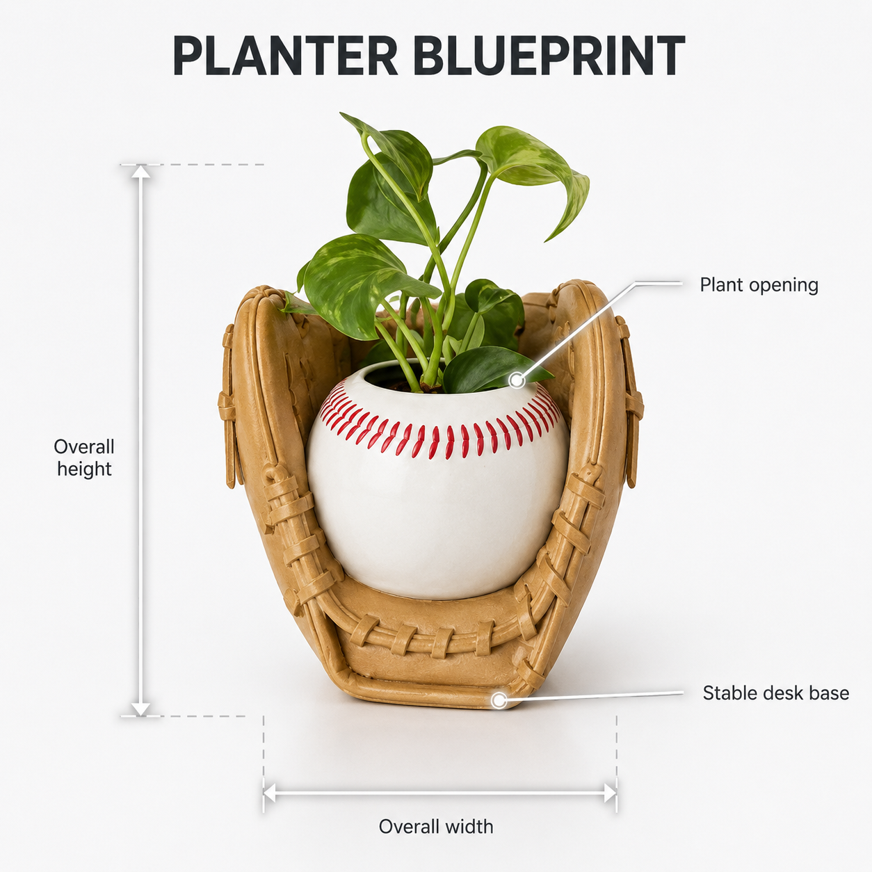 Baseball Glove Planter | Small Plant Pot | Sports Desk Decor | Gift for Baseball Fans | Indoor Shelf Accent