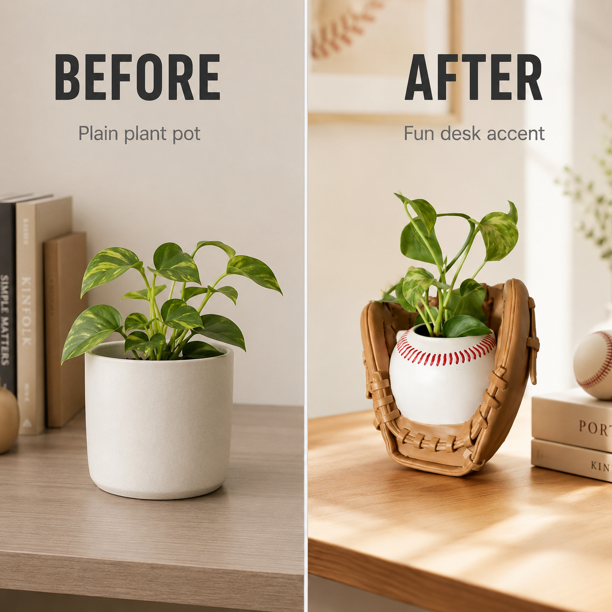 Baseball Glove Planter | Small Plant Pot | Sports Desk Decor | Gift for Baseball Fans | Indoor Shelf Accent