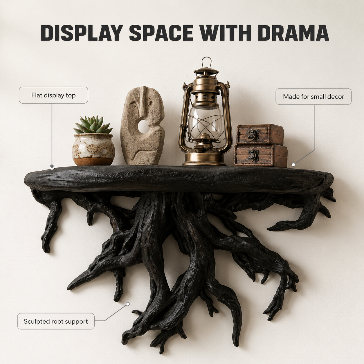 Tree Root Wall Shelf | Rustic Plant Display Rack | Boho Wall Mounted Shelf | Driftwood Style Decor Storage