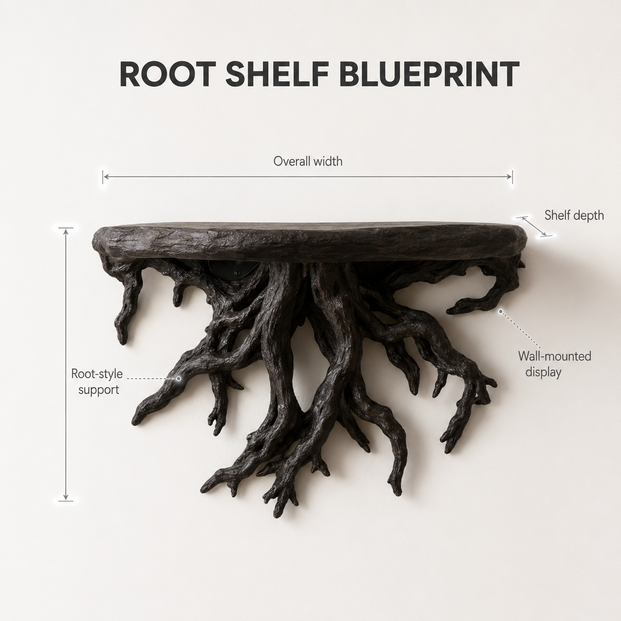 Tree Root Wall Shelf | Rustic Plant Display Rack | Boho Wall Mounted Shelf | Driftwood Style Decor Storage