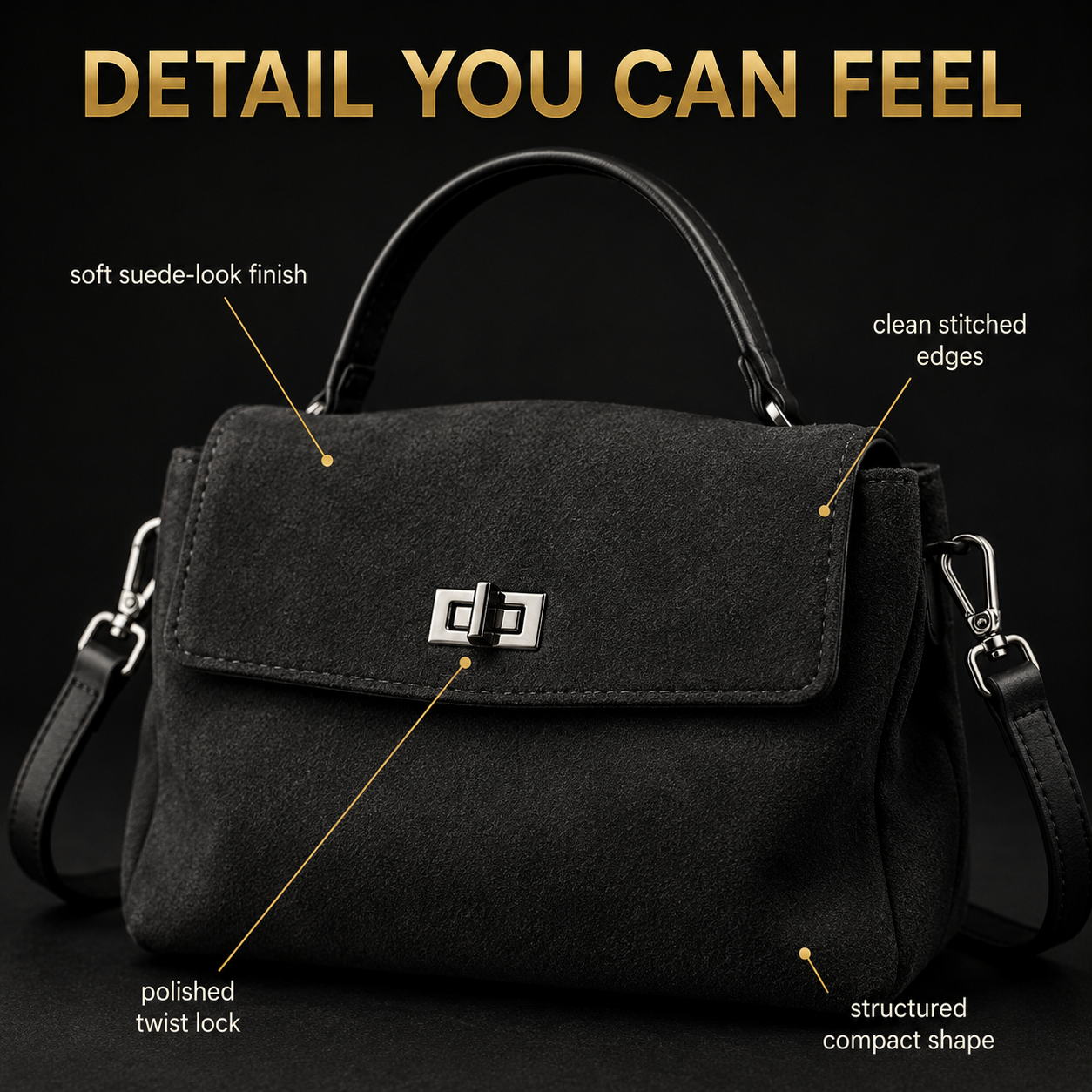 Suede Look Genuine Leather Crossbody Bag | Small Top Handle Satchel | Flap Shoulder Purse | Twist Lock Handbag