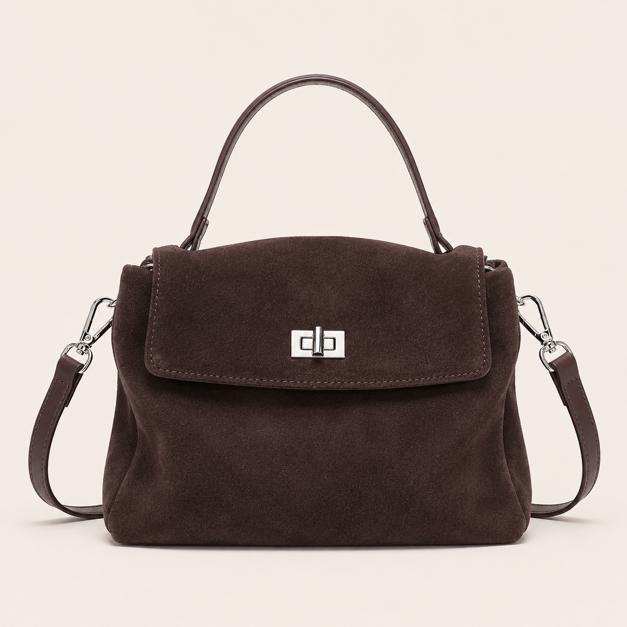 Suede Look Genuine Leather Crossbody Bag | Small Top Handle Satchel | Flap Shoulder Purse | Twist Lock Handbag