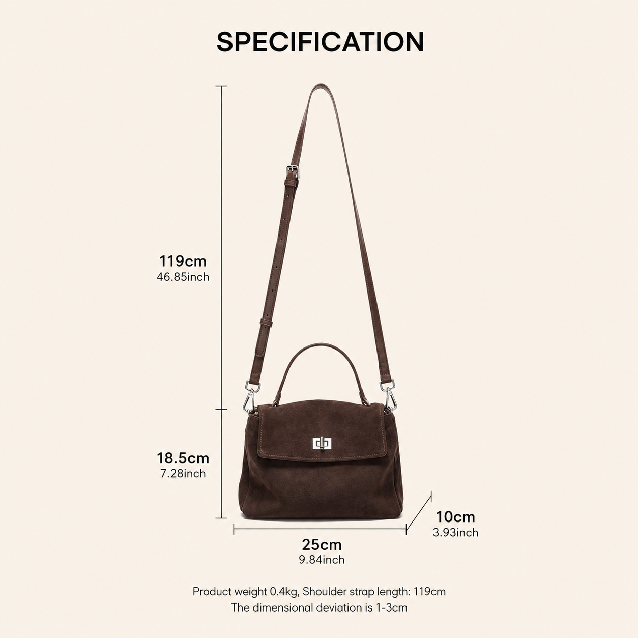 Suede Look Genuine Leather Crossbody Bag | Small Top Handle Satchel | Flap Shoulder Purse | Twist Lock Handbag