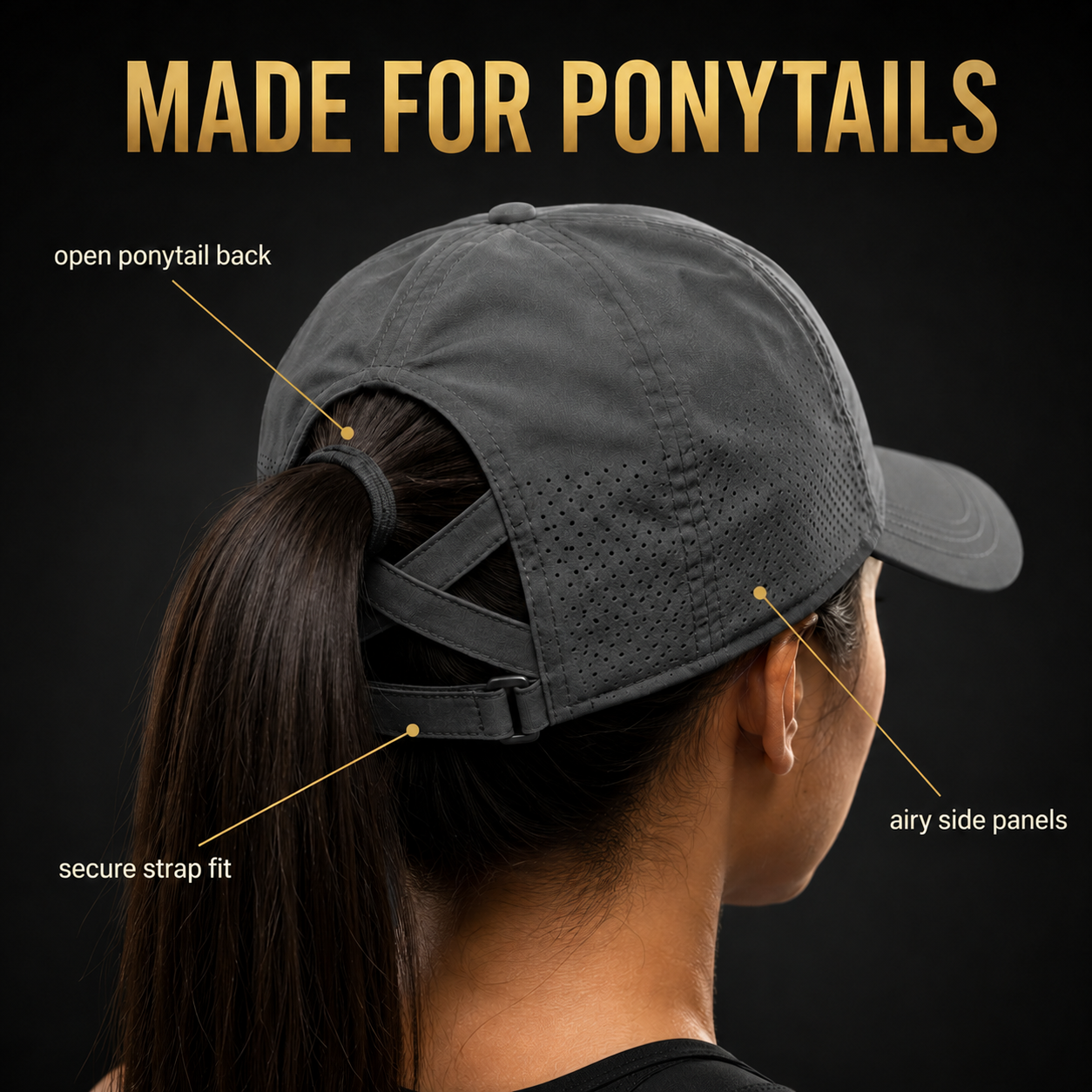Ponytail Baseball Cap | Messy Bun Hat | Breathable Mesh Cap | Casual Sport Hat | Lightweight Hair Friendly Cap