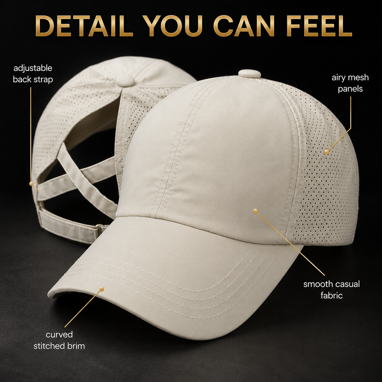 Ponytail Baseball Cap | Messy Bun Hat | Breathable Mesh Cap | Casual Sport Hat | Lightweight Hair Friendly Cap