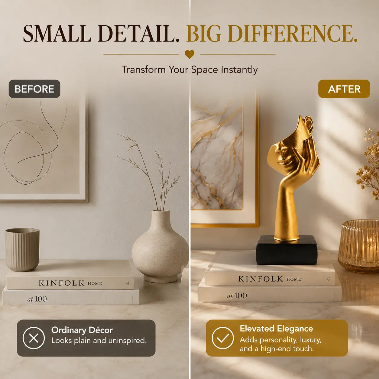 Modern Golden Face Sculpture Luxury Resin Decor Artistic Desktop Ornament Contemporary Home Office Accent Jumartins