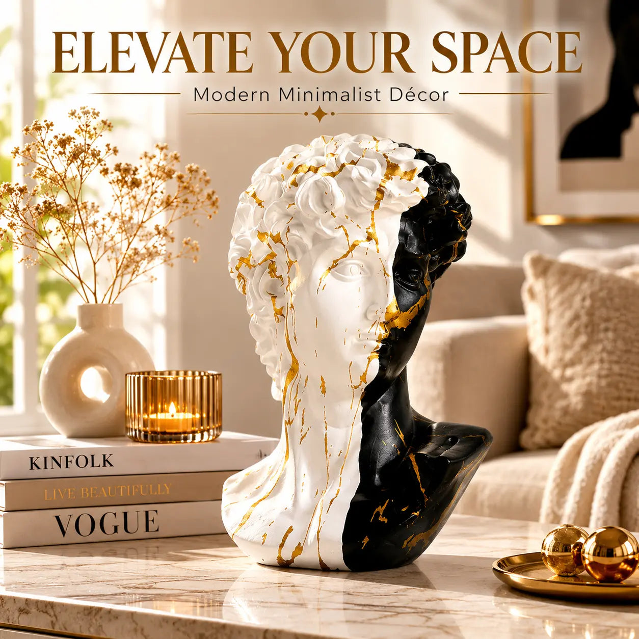 Modern David Bust Sculpture Luxury Resin Statue European Art Decor Home Office Shelf Accent Jumartins