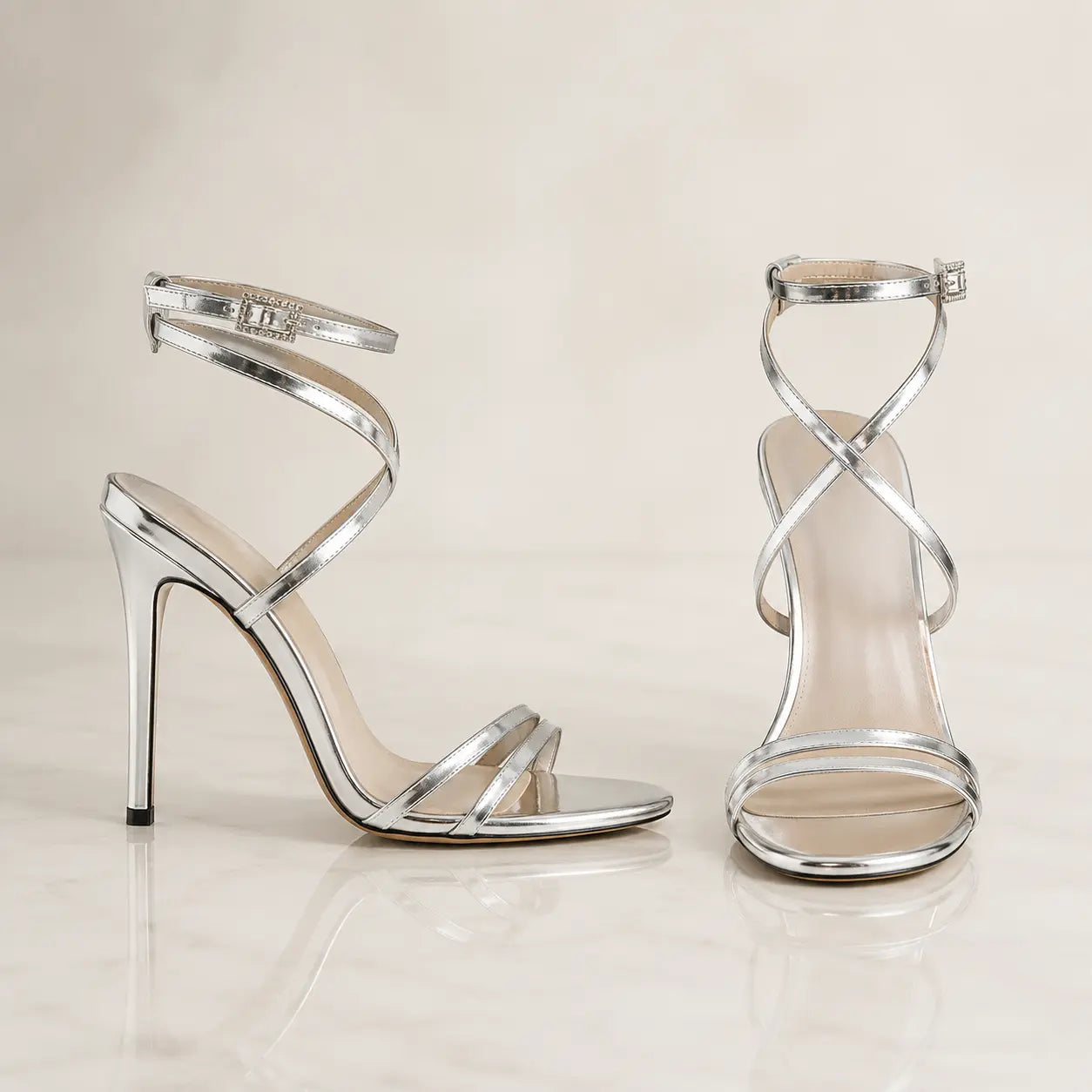 Strappy Stiletto Heels | Rhinestone Ankle Strap Sandals | Open Toe Event Shoes | Dressy Party Heels Jumartins