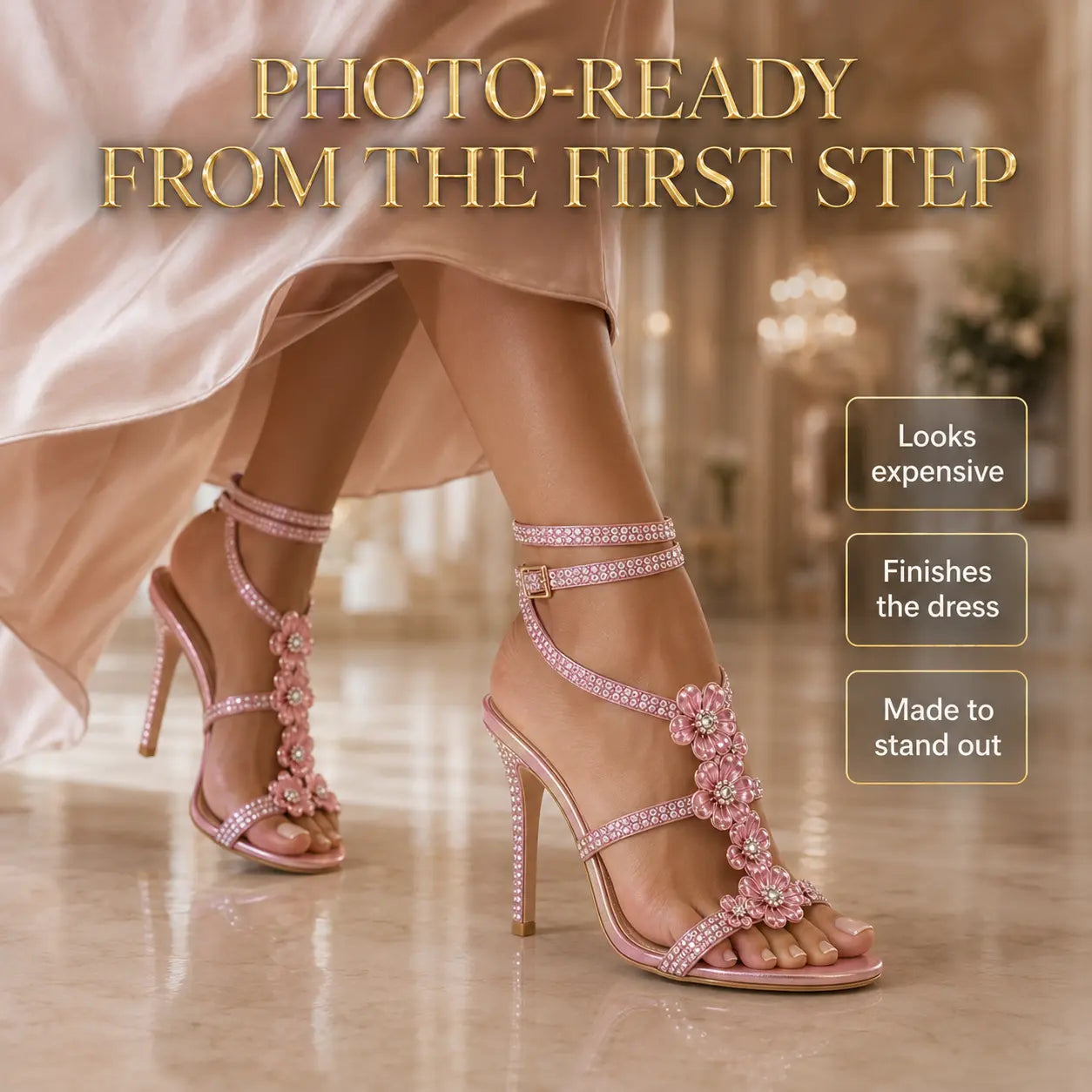 Pink Rhinestone Flower Stiletto Sandals | Wrap Strap Heels | Open Toe Party Shoes | Floral Dress Sandals | Sparkle Event Heels Jumartins