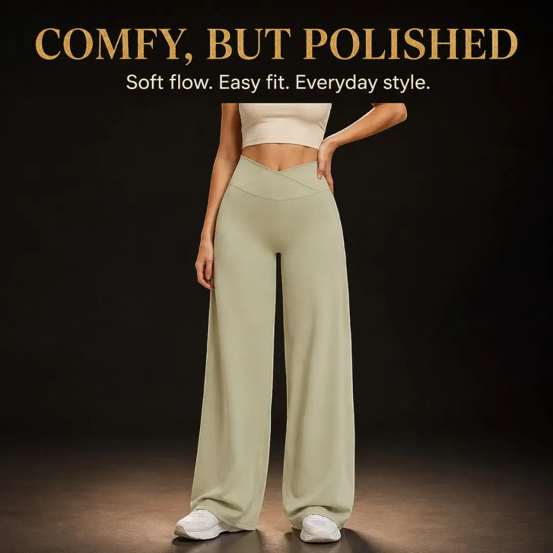 Wide Leg Yoga Pants | Crossover Waist Lounge Trousers | Soft Flow Pants | Casual Athleisure Bottoms | Comfy Travel Wear Jumartins