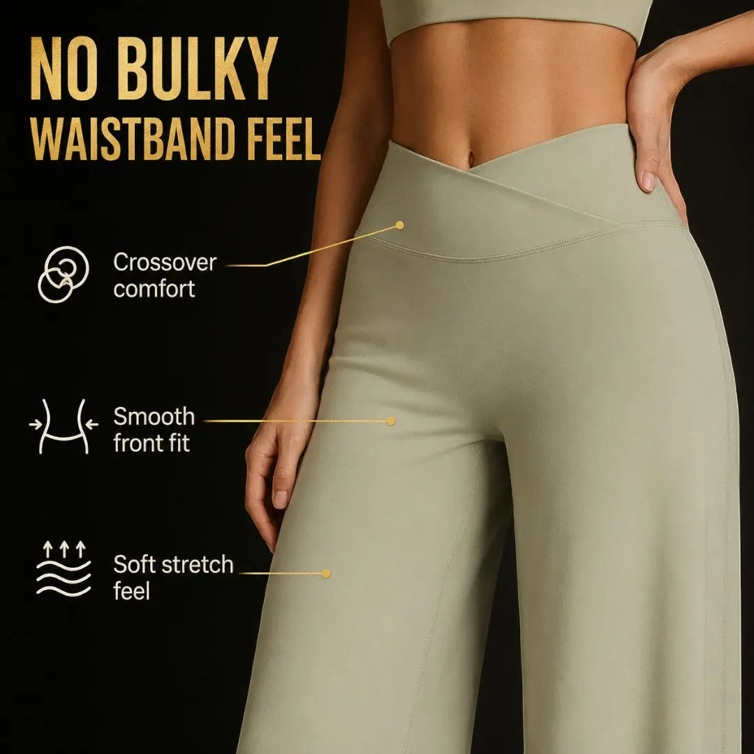 Wide Leg Yoga Pants | Crossover Waist Lounge Trousers | Soft Flow Pants | Casual Athleisure Bottoms | Comfy Travel Wear Jumartins
