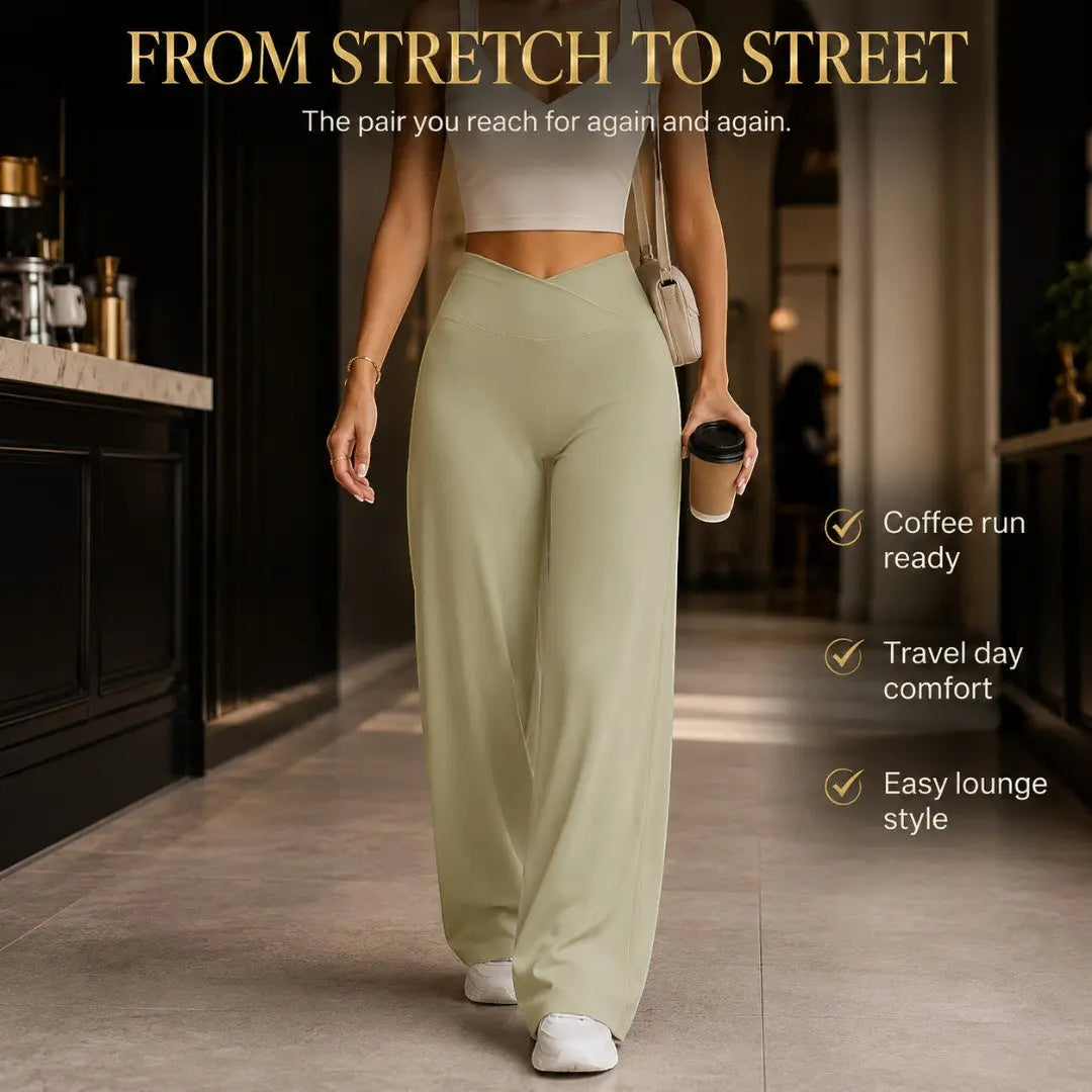 Wide Leg Yoga Pants | Crossover Waist Lounge Trousers | Soft Flow Pants | Casual Athleisure Bottoms | Comfy Travel Wear Jumartins